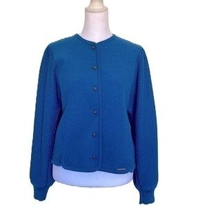 Geiger vintage wool long puffy bishop sleeve sweater button up cardigan, XL